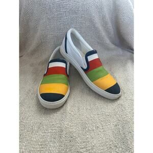 Dsquared2 Rainbow Stripe Canvas and Leather Slip On Sneakers Size 38/7.5